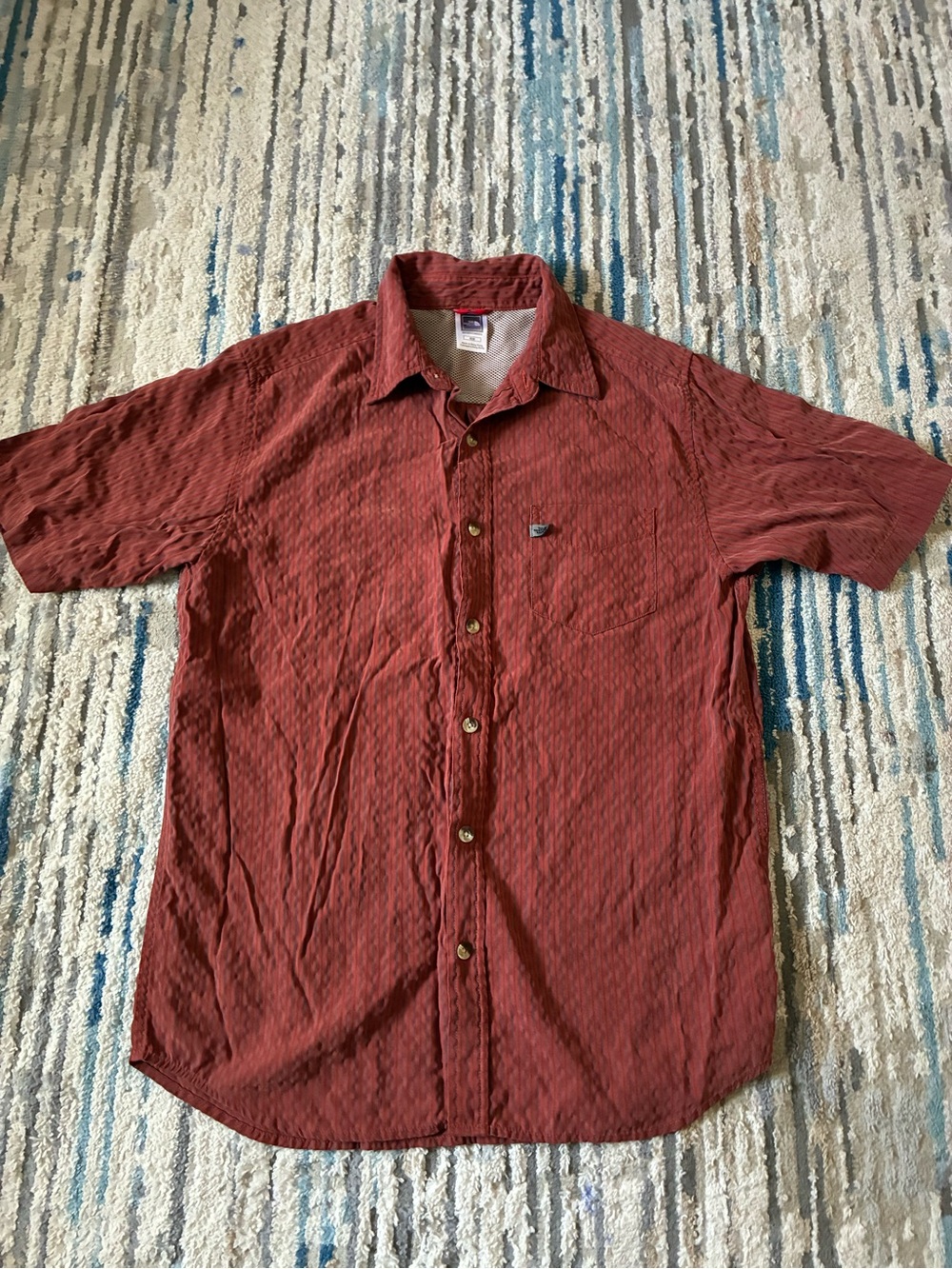 The North Face Mens M Plaid Short Sleeve Button Down Hiking Shirt Red Pockets